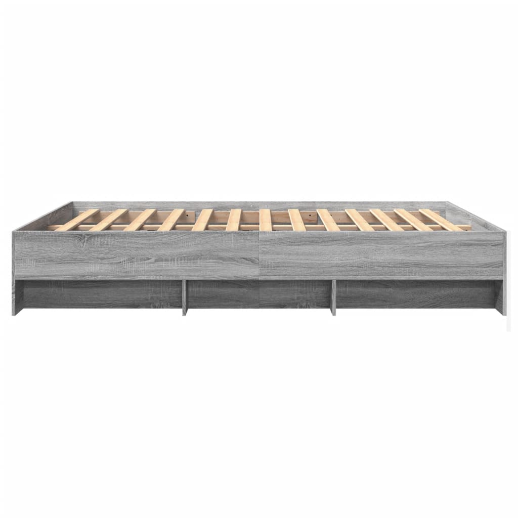Bedframe bewerkt hout grijs sonoma eikenkleurig 150x200 cm is nu te koop bij PeponiXL, paradijselijk wonen!