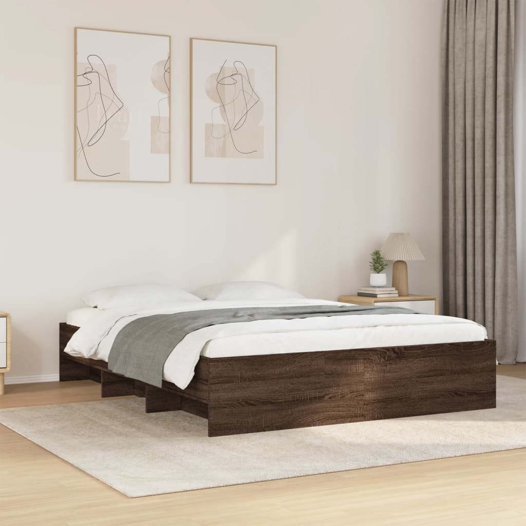 Bedframe zonder matras bewerkt hout bruin eikenkleur 150x200 cm is nu te koop bij PeponiXL, paradijselijk wonen!