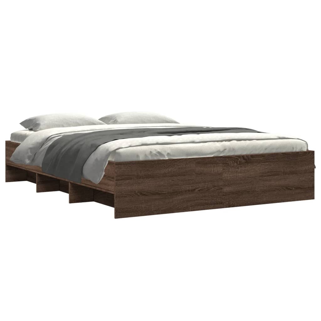 Bedframe zonder matras bewerkt hout bruin eikenkleur 150x200 cm is nu te koop bij PeponiXL, paradijselijk wonen!