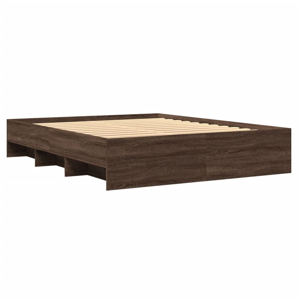 Bedframe zonder matras bewerkt hout bruin eikenkleur 150x200 cm is nu te koop bij PeponiXL, paradijselijk wonen!