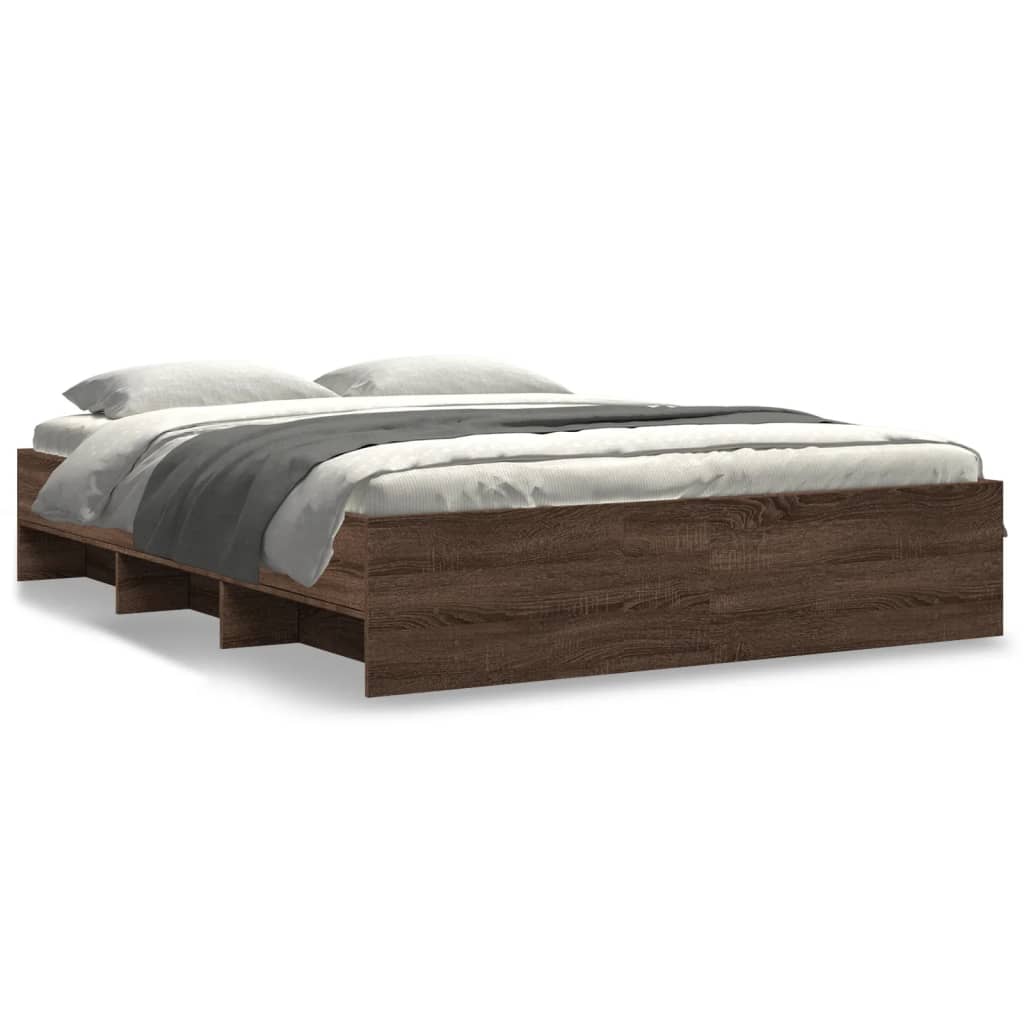 Bedframe zonder matras bewerkt hout bruin eikenkleur 150x200 cm is nu te koop bij PeponiXL, paradijselijk wonen!