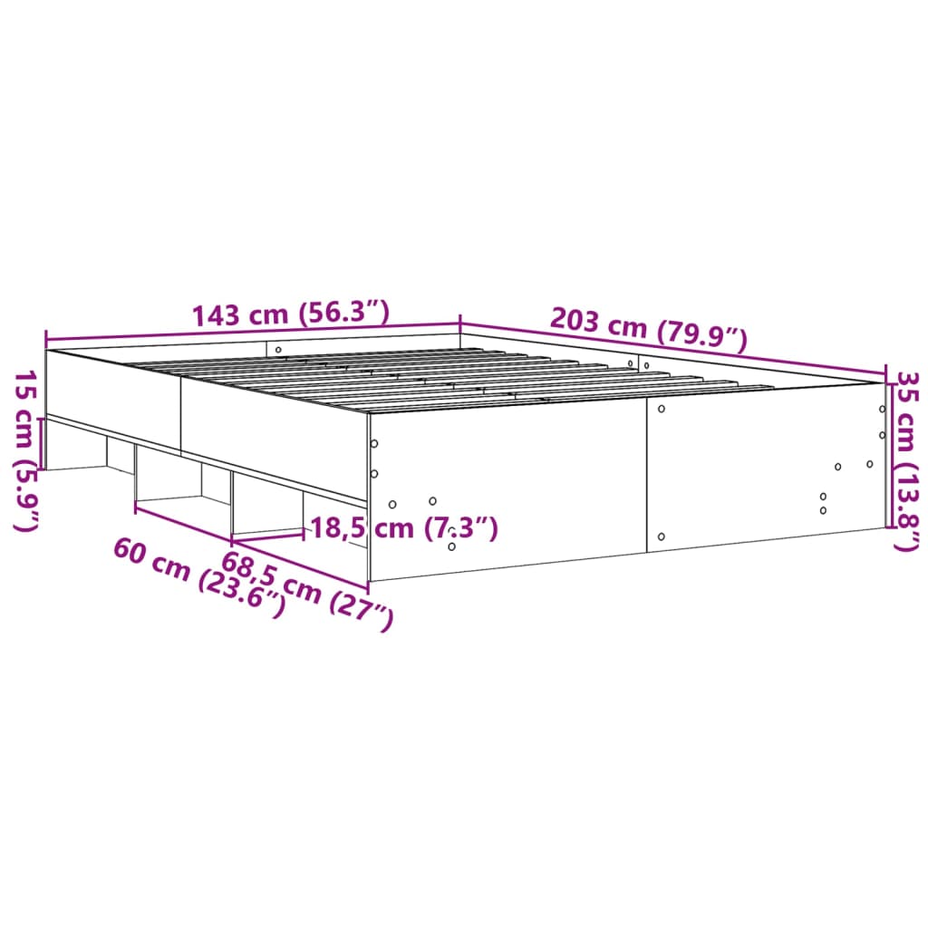 Bedframe zonder matras hout gerookt eikenkleurig 140x200 cm is nu te koop bij PeponiXL, paradijselijk wonen!