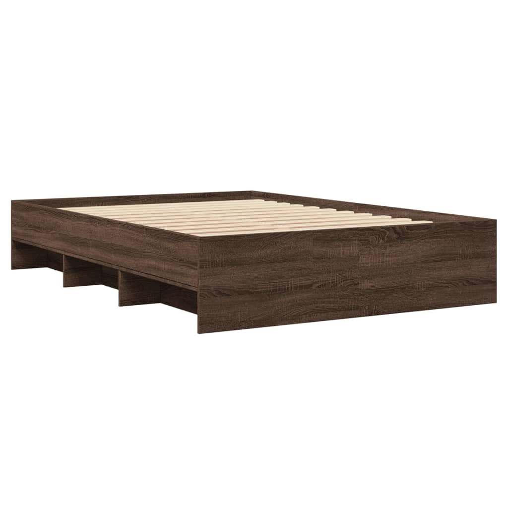 Bedframe zonder matras bewerkt hout bruin eikenkleur 140x200 cm is nu te koop bij PeponiXL, paradijselijk wonen!