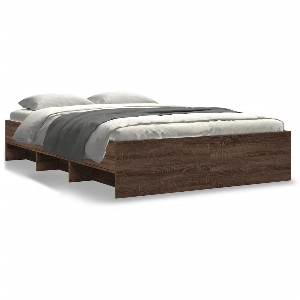 Bedframe zonder matras bewerkt hout bruin eikenkleur 140x200 cm is nu te koop bij PeponiXL, paradijselijk wonen!