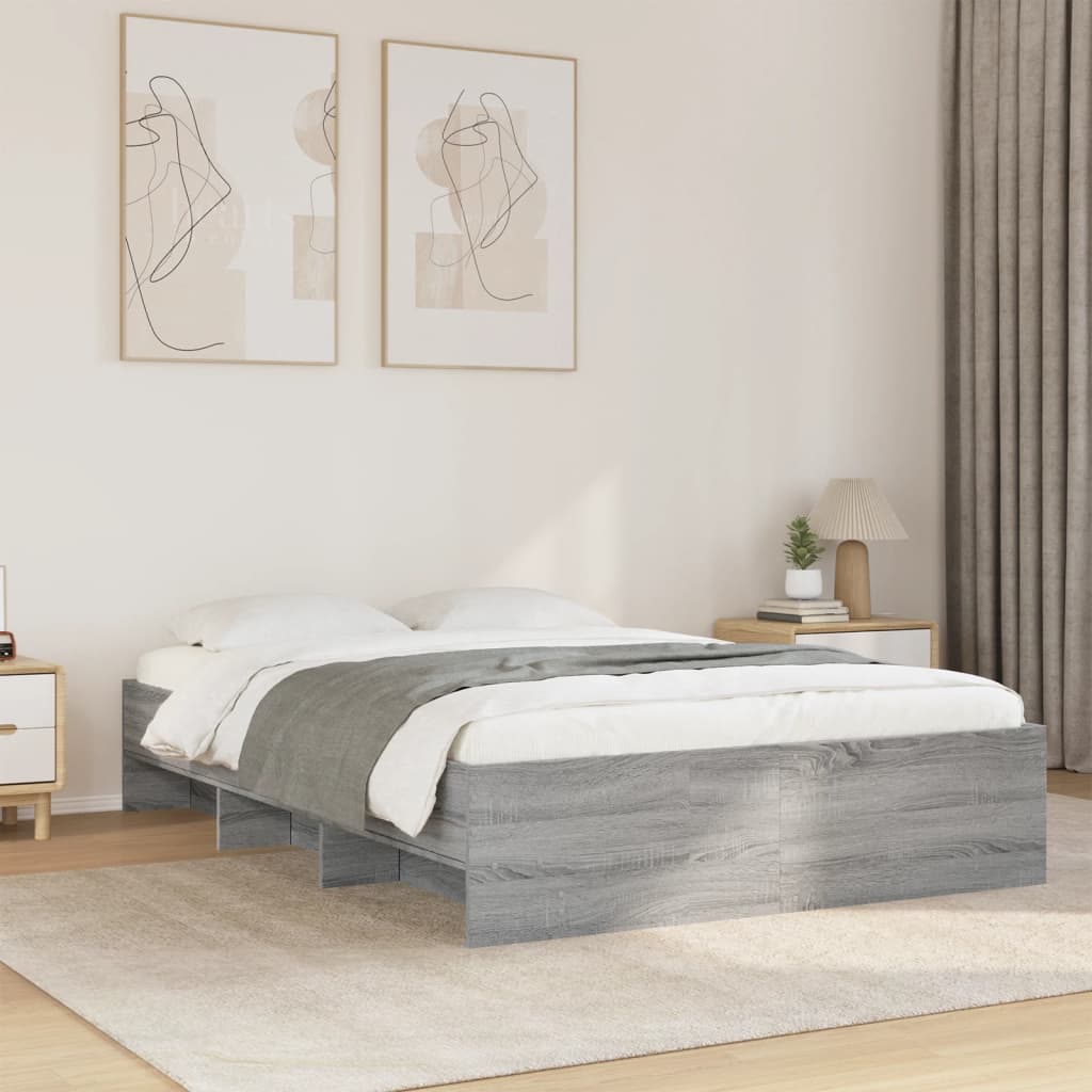 Bedframe bewerkt hout grijs sonoma eikenkleurig 120x200 cm is nu te koop bij PeponiXL, paradijselijk wonen!