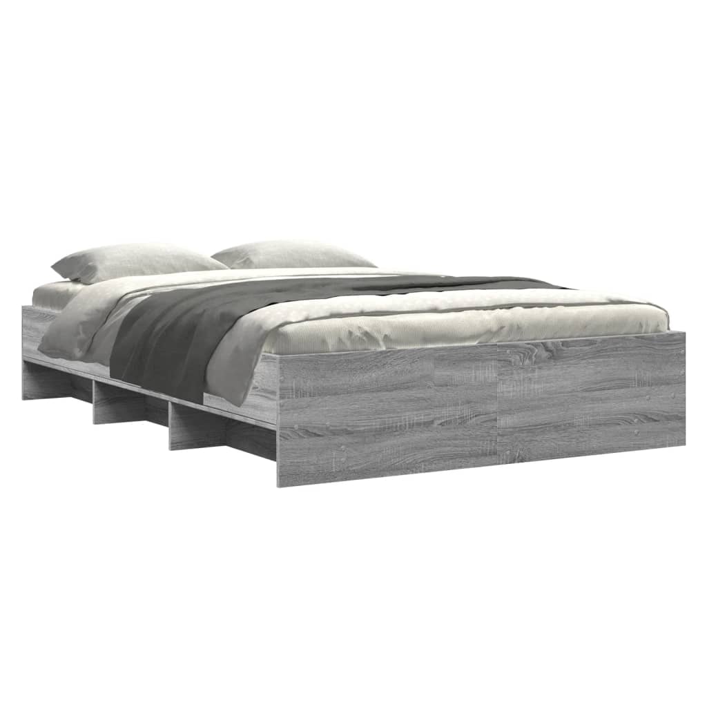 Bedframe bewerkt hout grijs sonoma eikenkleurig 120x200 cm is nu te koop bij PeponiXL, paradijselijk wonen!