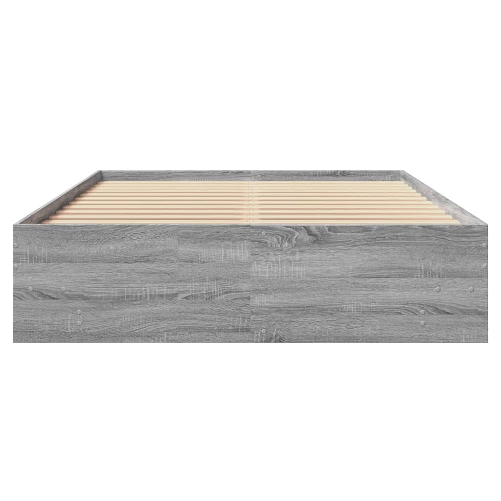 Bedframe bewerkt hout grijs sonoma eikenkleurig 120x200 cm is nu te koop bij PeponiXL, paradijselijk wonen!