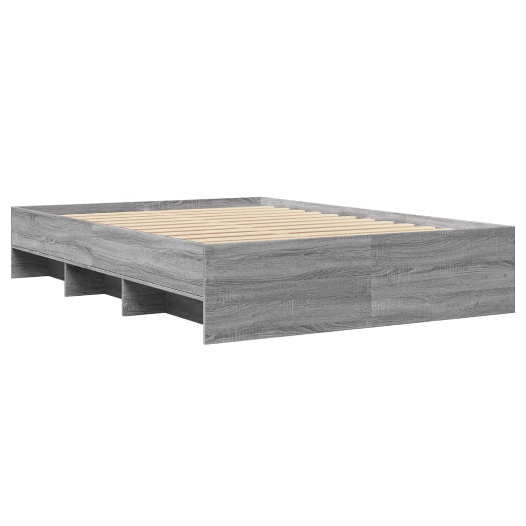 Bedframe bewerkt hout grijs sonoma eikenkleurig 120x200 cm is nu te koop bij PeponiXL, paradijselijk wonen!