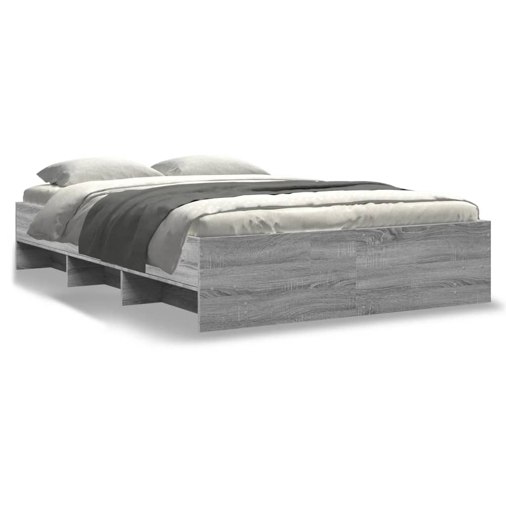 Bedframe bewerkt hout grijs sonoma eikenkleurig 120x200 cm is nu te koop bij PeponiXL, paradijselijk wonen!