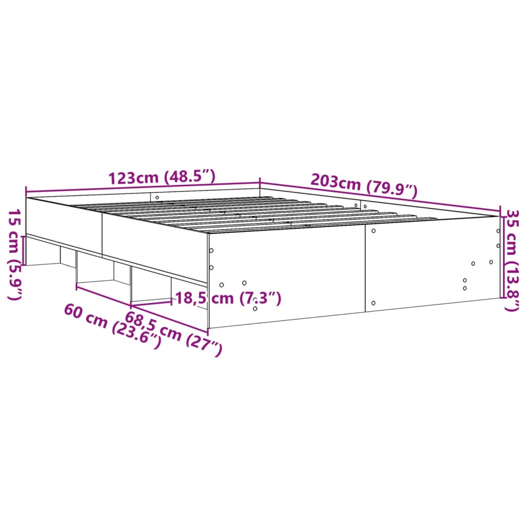 Bedframe zonder matras bewerkt hout bruin eikenkleur 120x200 cm is nu te koop bij PeponiXL, paradijselijk wonen!
