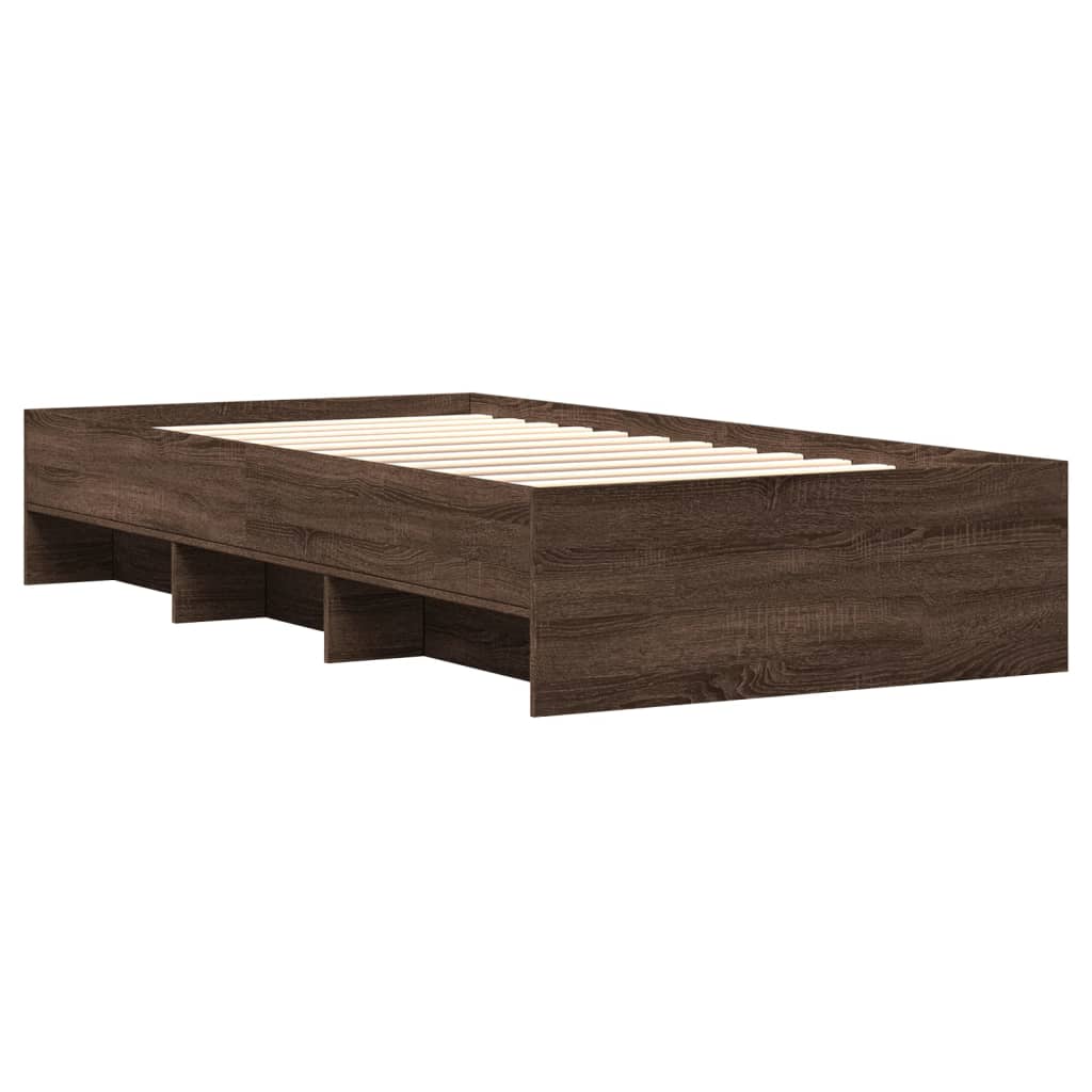 Bedframe zonder matras bewerkt hout bruin eikenkleur 100x200 cm is nu te koop bij PeponiXL, paradijselijk wonen!