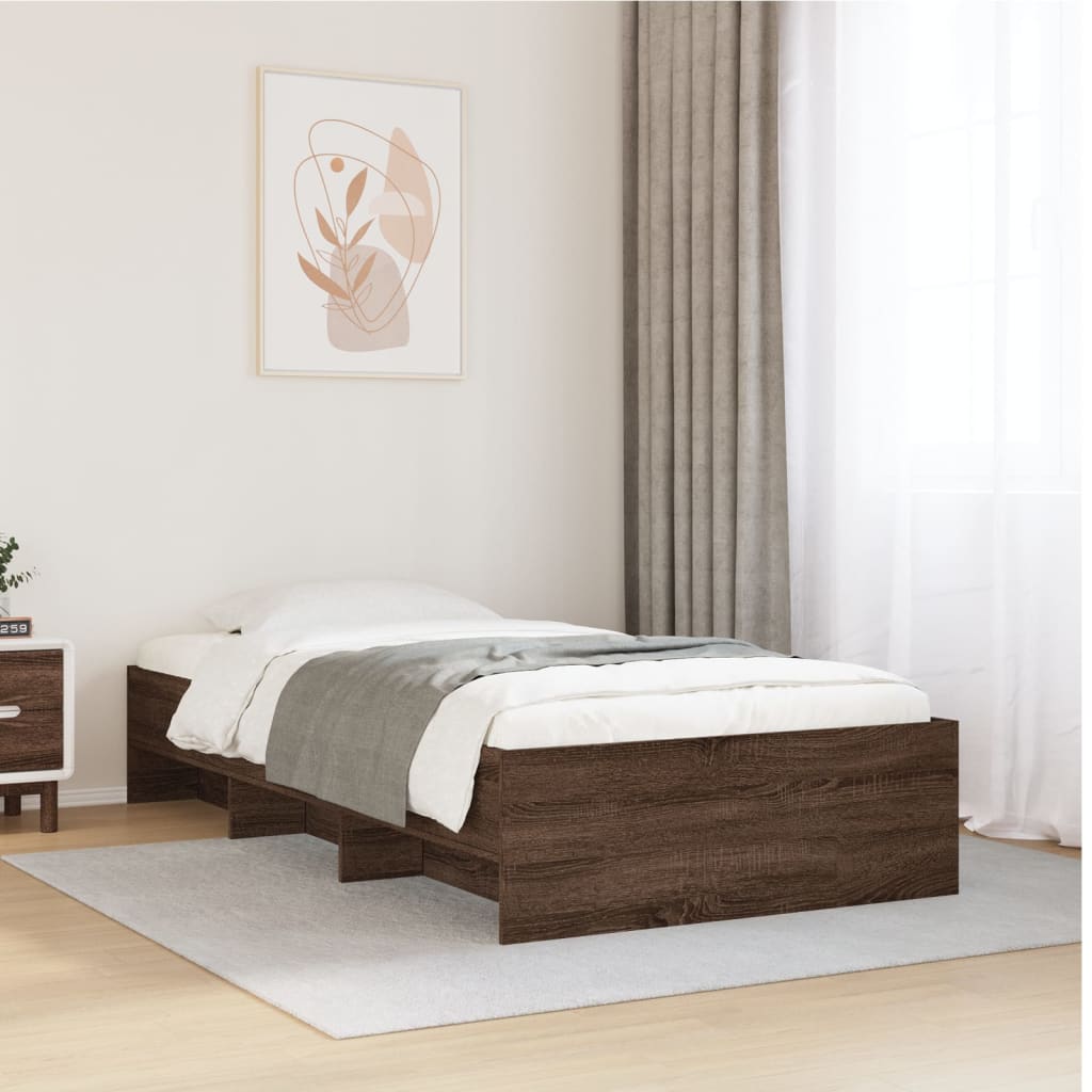 Bedframe zonder matras bewerkt hout bruin eikenkleur 100x200 cm is nu te koop bij PeponiXL, paradijselijk wonen!