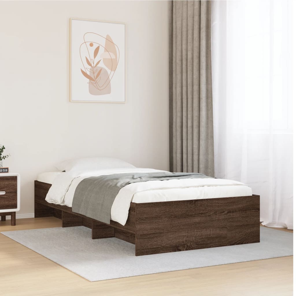 Bedframe zonder matras bewerkt hout bruin eikenkleur 90x200 cm is nu te koop bij PeponiXL, paradijselijk wonen!
