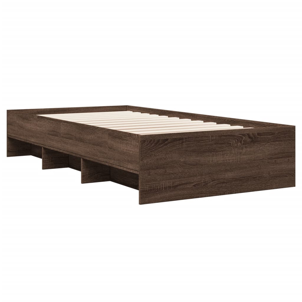 Bedframe zonder matras bewerkt hout bruin eikenkleur 90x200 cm is nu te koop bij PeponiXL, paradijselijk wonen!