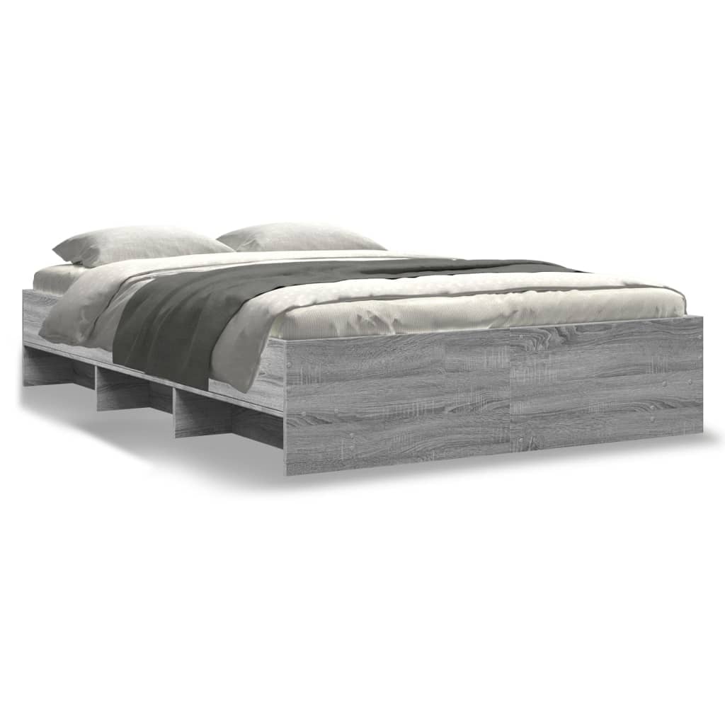Bedframe bewerkt hout grijs sonoma eikenkleurig 140x190 cm is nu te koop bij PeponiXL, paradijselijk wonen!