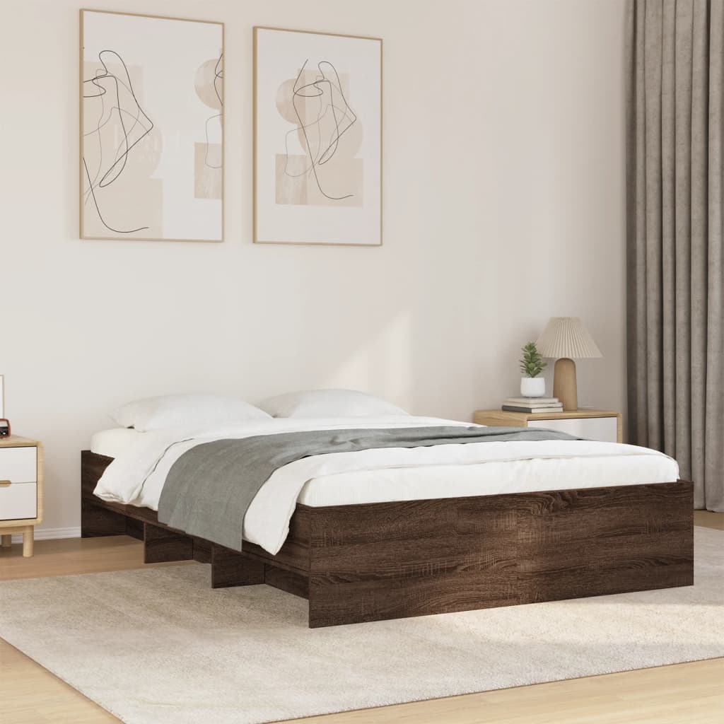 Bedframe zonder matras bewerkt hout bruin eikenkleur 140x190 cm is nu te koop bij PeponiXL, paradijselijk wonen!