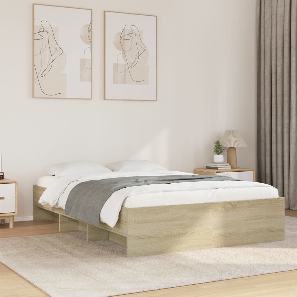 Bedframe bewerkt hout sonoma eikenkleurig 135x190 cm is nu te koop bij PeponiXL, paradijselijk wonen!