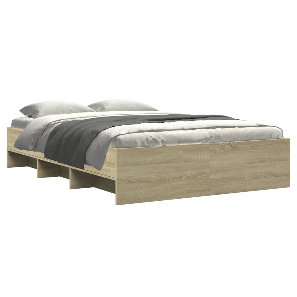 Bedframe bewerkt hout sonoma eikenkleurig 135x190 cm is nu te koop bij PeponiXL, paradijselijk wonen!