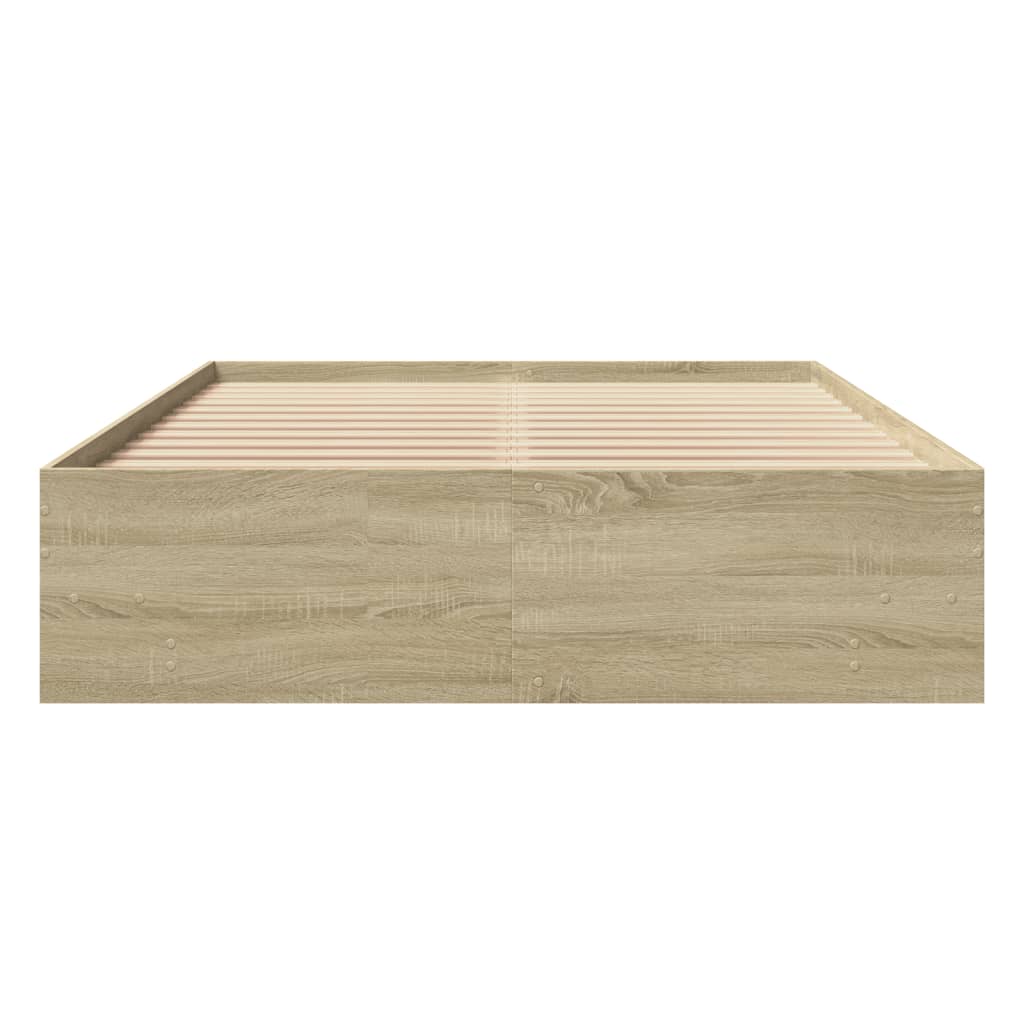 Bedframe bewerkt hout sonoma eikenkleurig 135x190 cm is nu te koop bij PeponiXL, paradijselijk wonen!