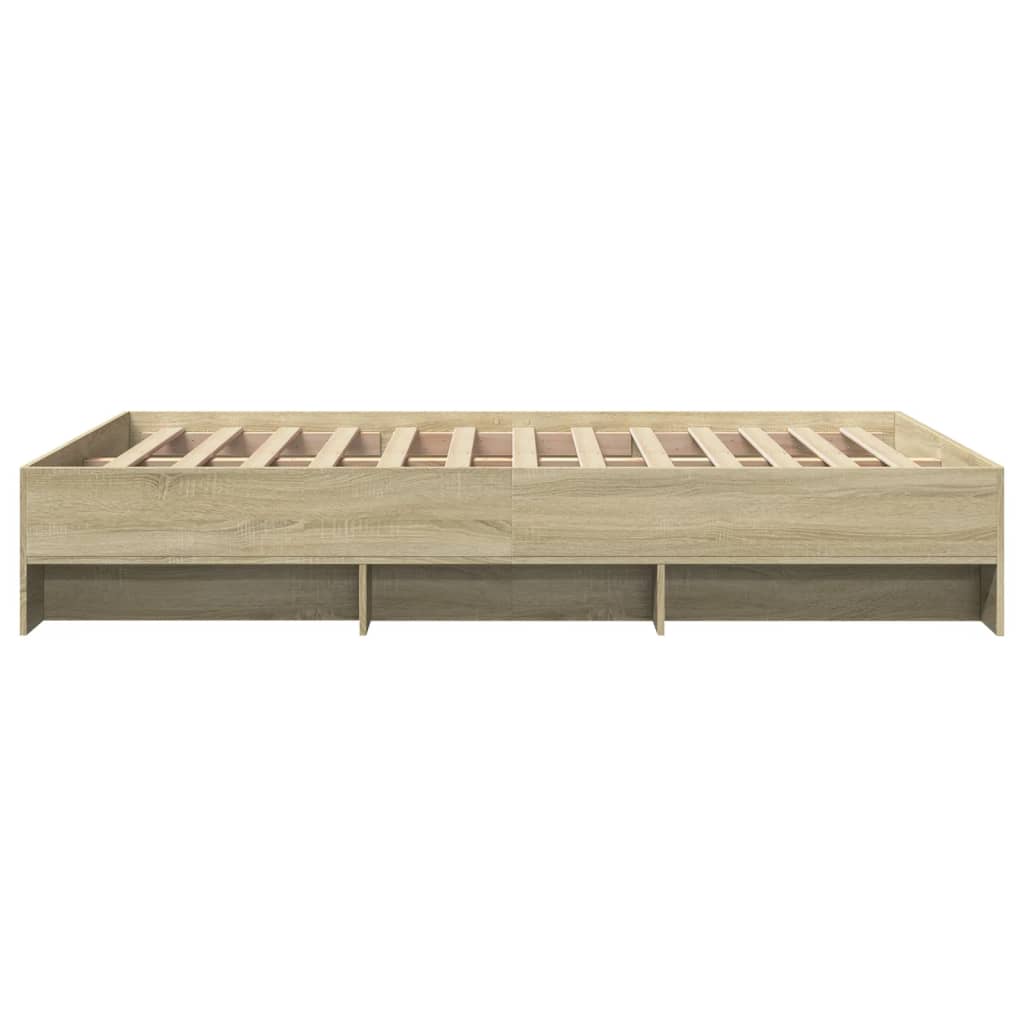 Bedframe bewerkt hout sonoma eikenkleurig 135x190 cm is nu te koop bij PeponiXL, paradijselijk wonen!