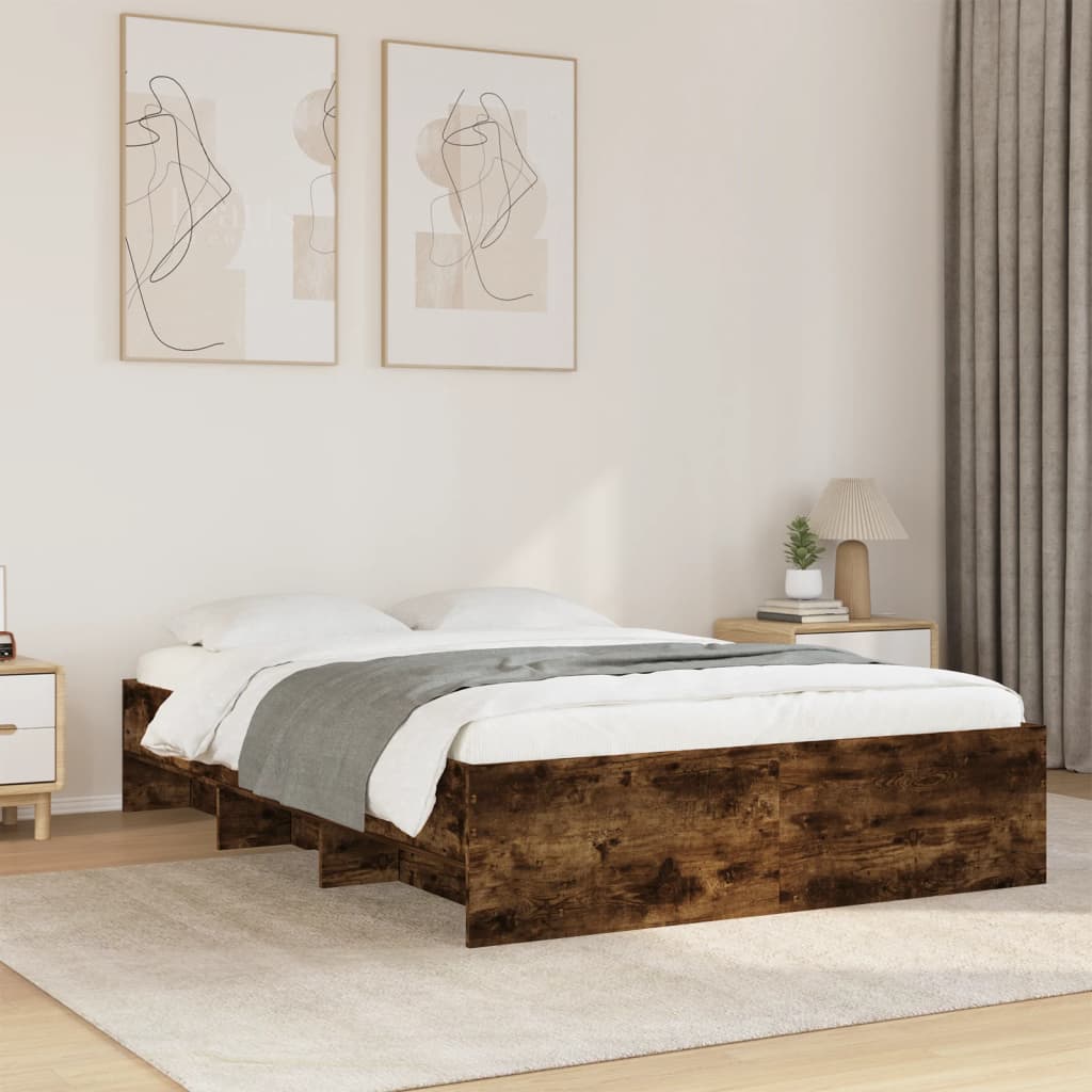 Bedframe bewerkt hout gerookt eikenkleurig 135x190 cm is nu te koop bij PeponiXL, paradijselijk wonen!