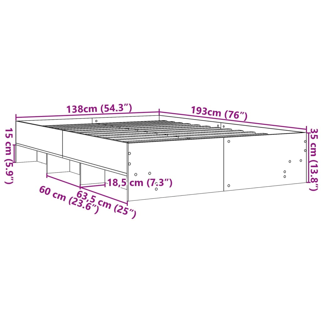 Bedframe bewerkt hout gerookt eikenkleurig 135x190 cm is nu te koop bij PeponiXL, paradijselijk wonen!