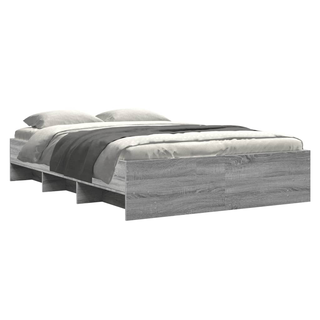 Bedframe bewerkt hout grijs sonoma eikenkleurig 135x190 cm is nu te koop bij PeponiXL, paradijselijk wonen!