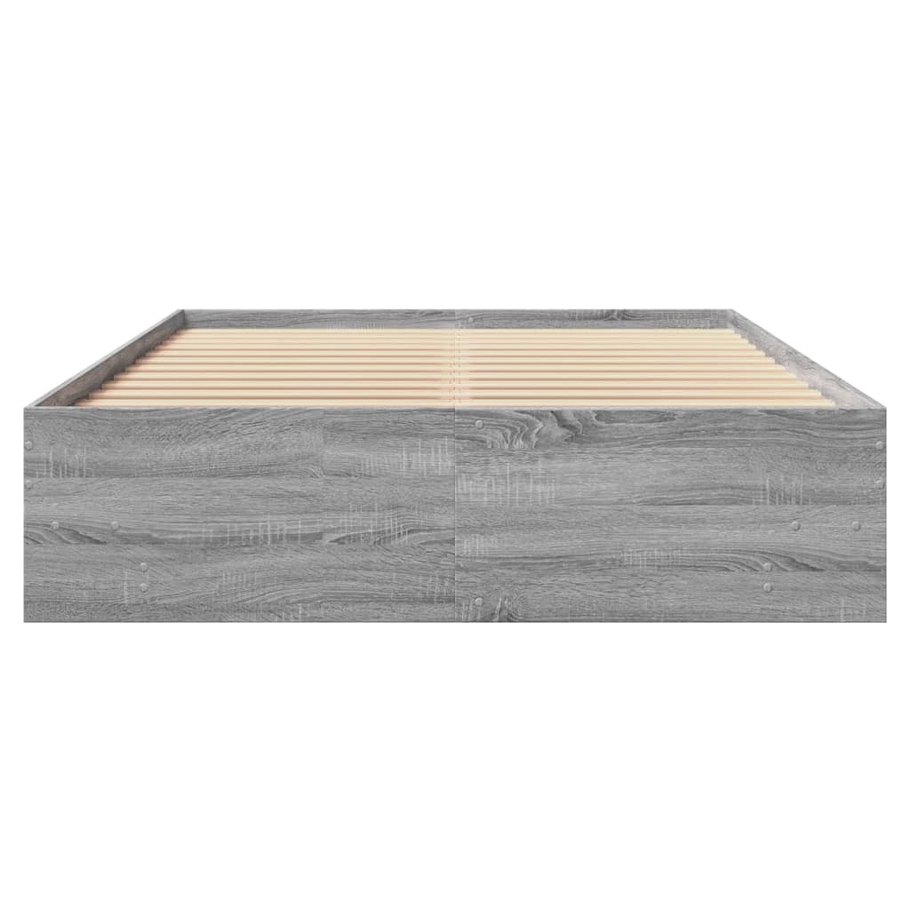 Bedframe bewerkt hout grijs sonoma eikenkleurig 135x190 cm is nu te koop bij PeponiXL, paradijselijk wonen!