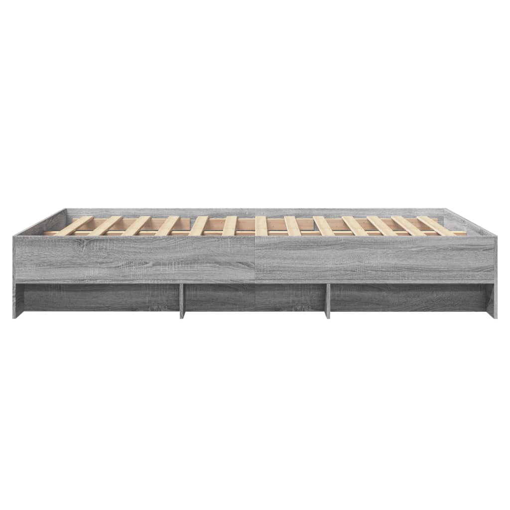 Bedframe bewerkt hout grijs sonoma eikenkleurig 135x190 cm is nu te koop bij PeponiXL, paradijselijk wonen!