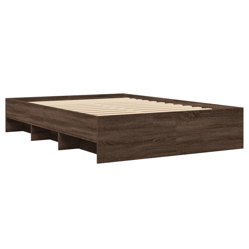Bedframe bewerkt hout bruin eikenkleur 135x190 cm is nu te koop bij PeponiXL, paradijselijk wonen!
