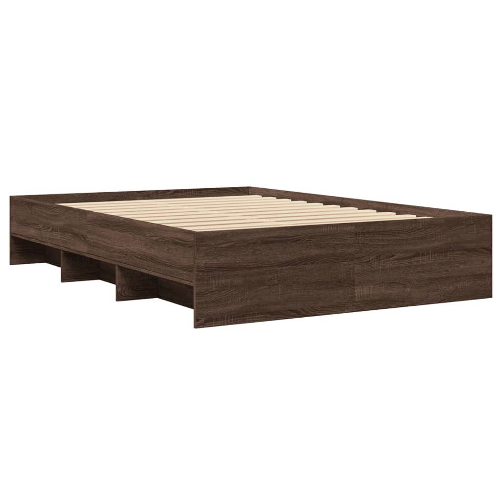 Bedframe bewerkt hout bruin eikenkleur 135x190 cm is nu te koop bij PeponiXL, paradijselijk wonen!