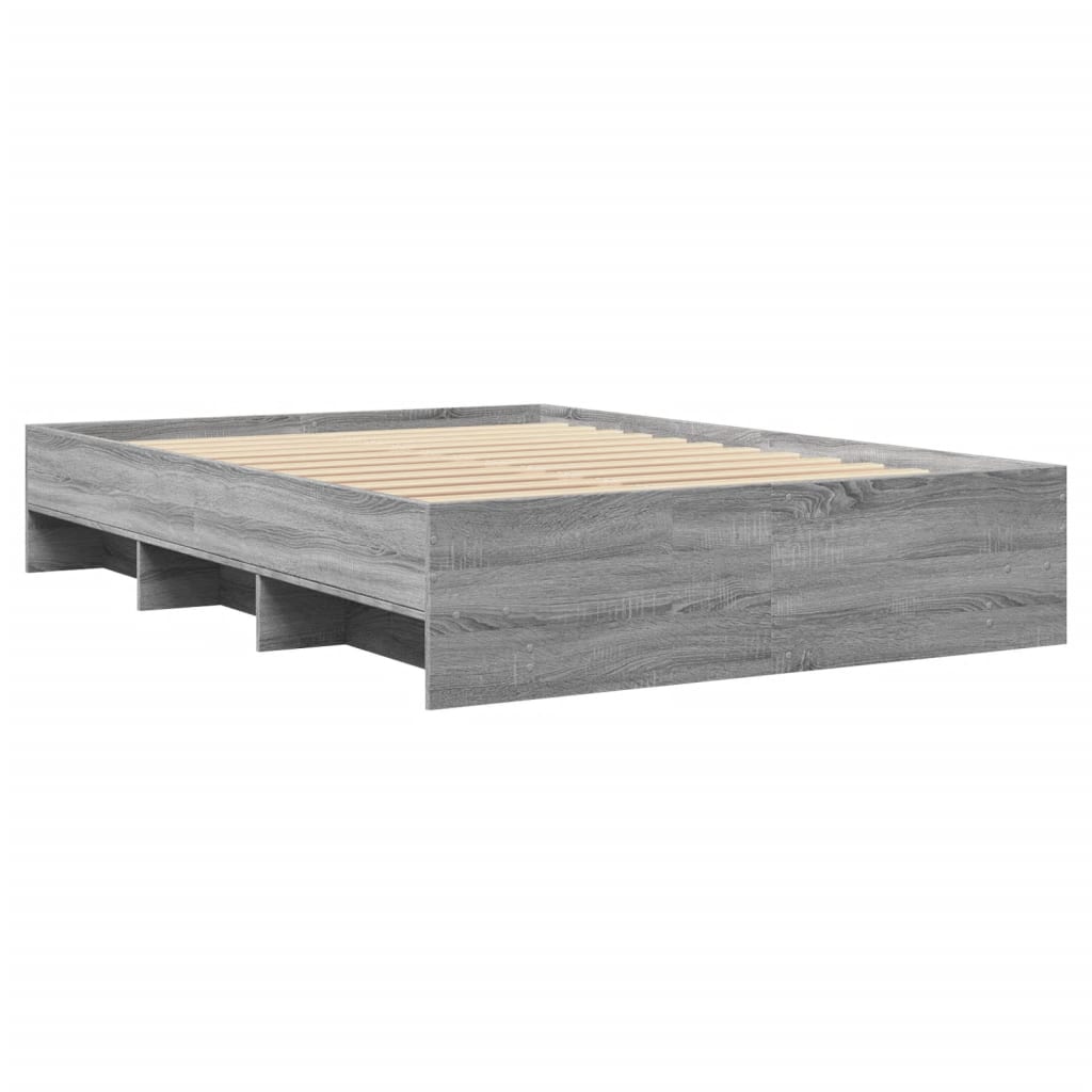 Bedframe bewerkt hout grijs sonoma eikenkleurig 120x190 cm is nu te koop bij PeponiXL, paradijselijk wonen!