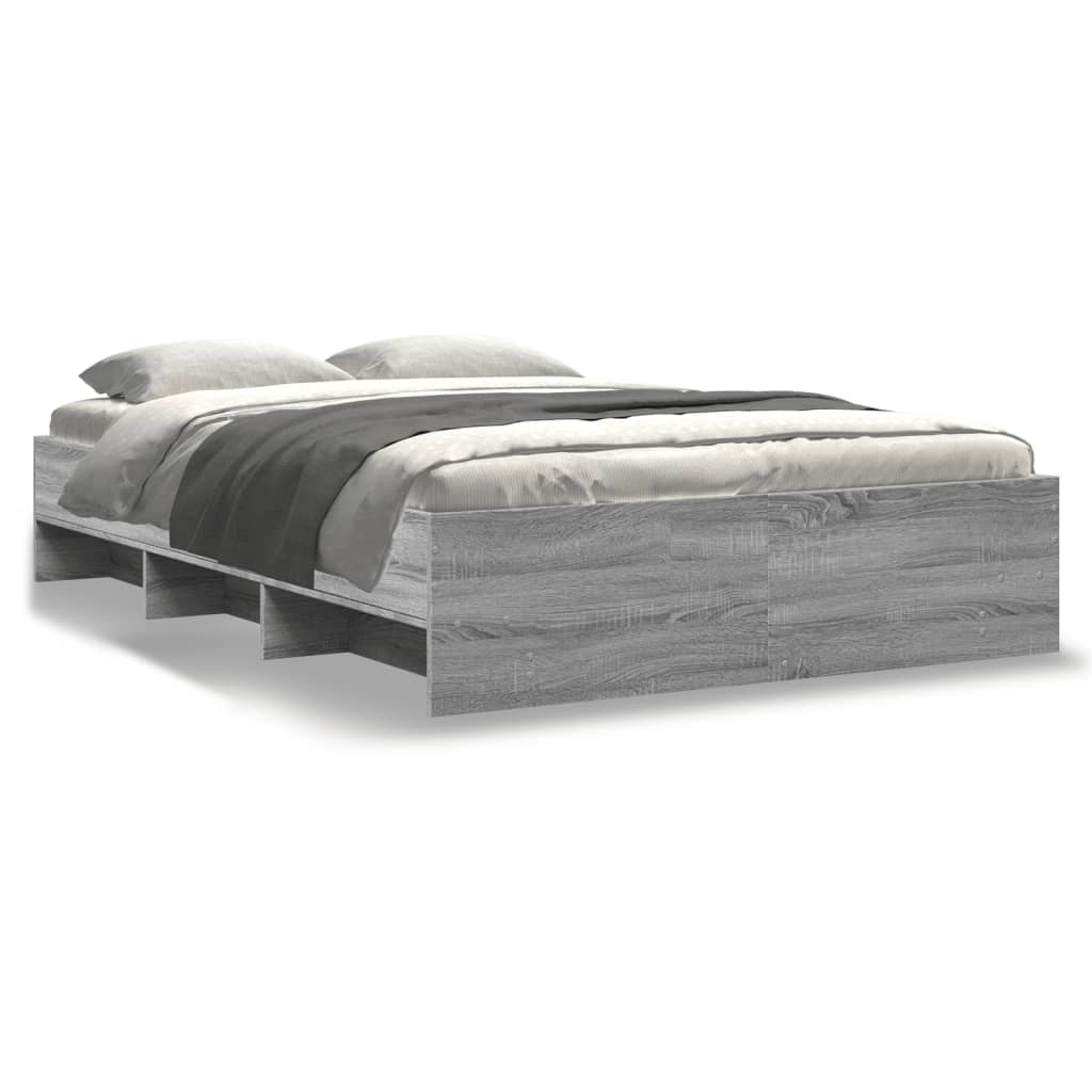 Bedframe bewerkt hout grijs sonoma eikenkleurig 120x190 cm is nu te koop bij PeponiXL, paradijselijk wonen!