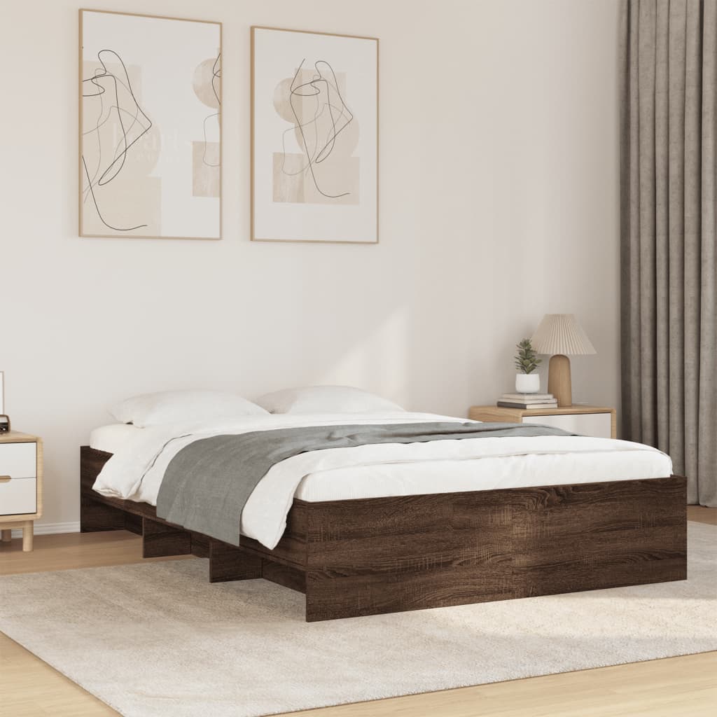 Bedframe zonder matras bewerkt hout bruin eikenkleur 120x190 cm is nu te koop bij PeponiXL, paradijselijk wonen!