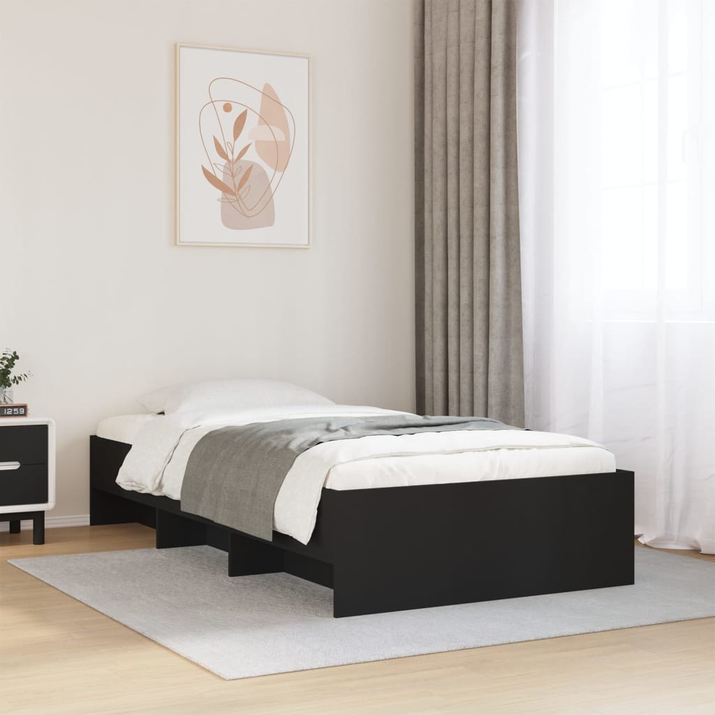 Bedframe bewerkt hout zwart 90x190 cm is nu te koop bij PeponiXL, paradijselijk wonen!