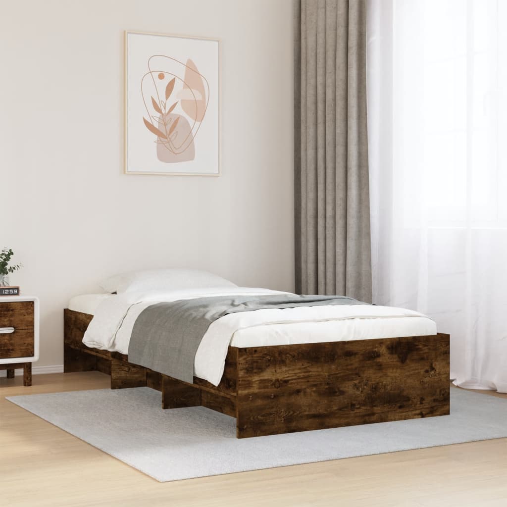 Bedframe zonder matras hout gerookt eikenkleurig 90x190 cm is nu te koop bij PeponiXL, paradijselijk wonen!