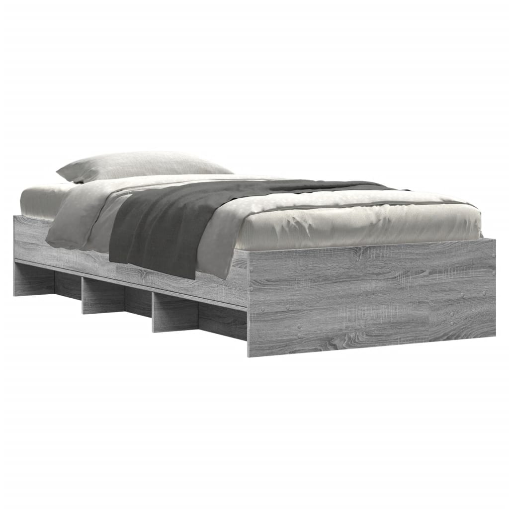 Bedframe bewerkt hout grijs sonoma eikenkleurig 90x190 cm is nu te koop bij PeponiXL, paradijselijk wonen!