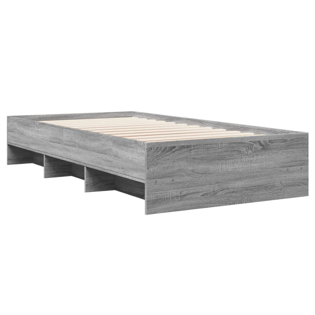 Bedframe bewerkt hout grijs sonoma eikenkleurig 90x190 cm is nu te koop bij PeponiXL, paradijselijk wonen!