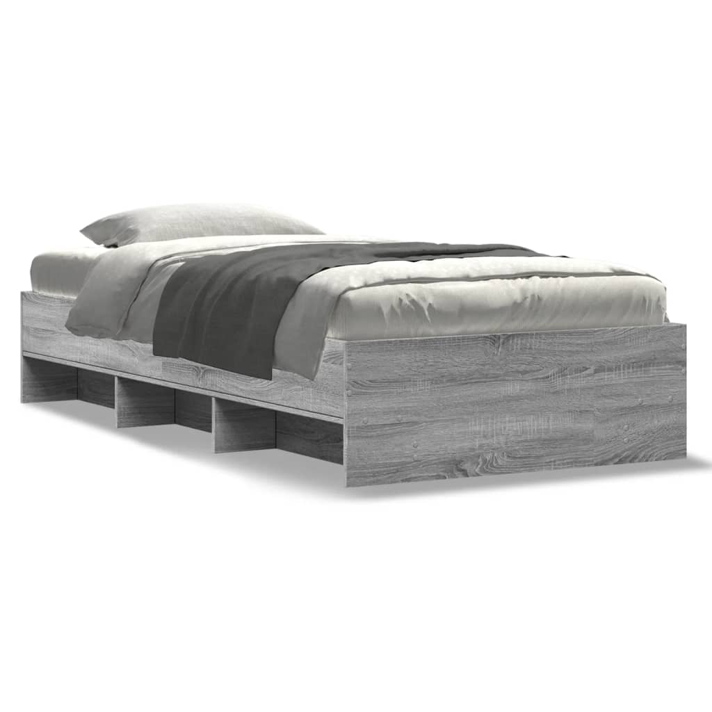 Bedframe bewerkt hout grijs sonoma eikenkleurig 90x190 cm is nu te koop bij PeponiXL, paradijselijk wonen!