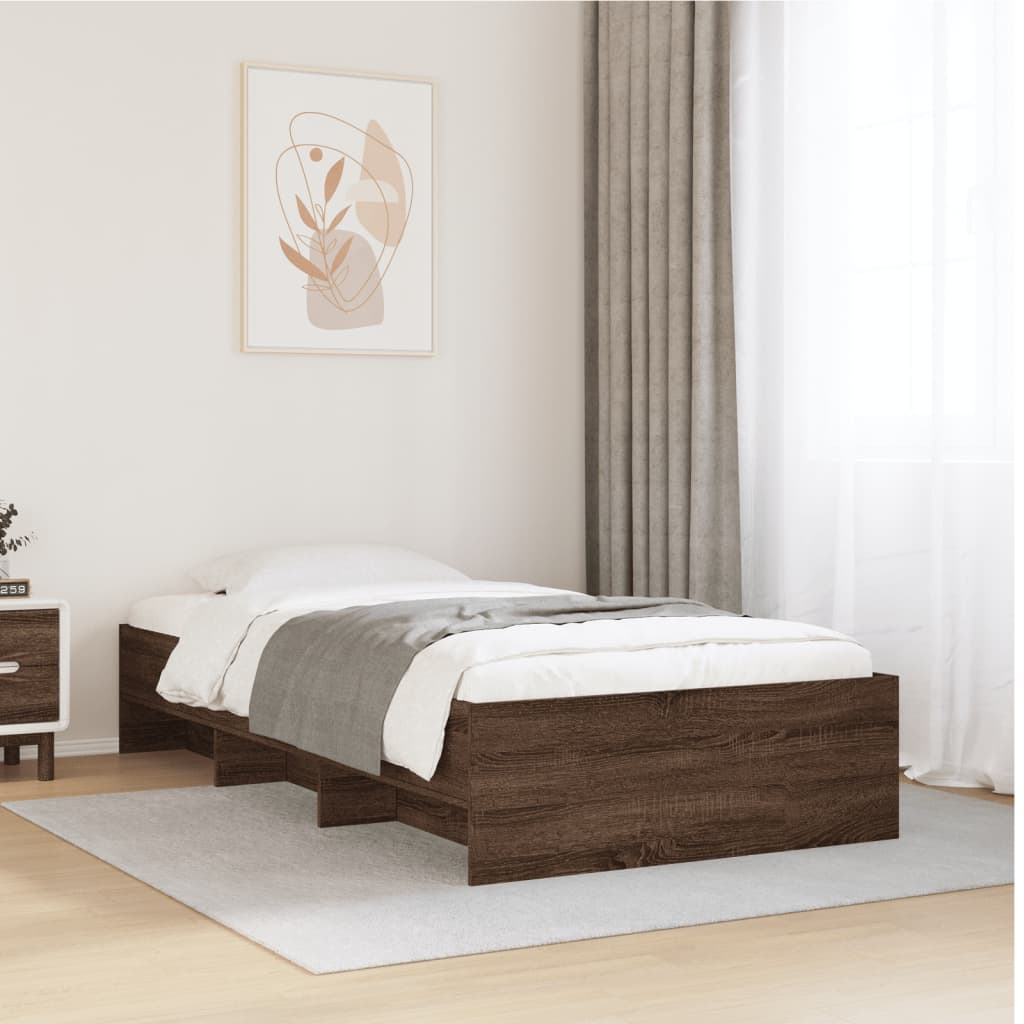 Bedframe zonder matras bewerkt hout bruin eikenkleur 90x190 cm is nu te koop bij PeponiXL, paradijselijk wonen!