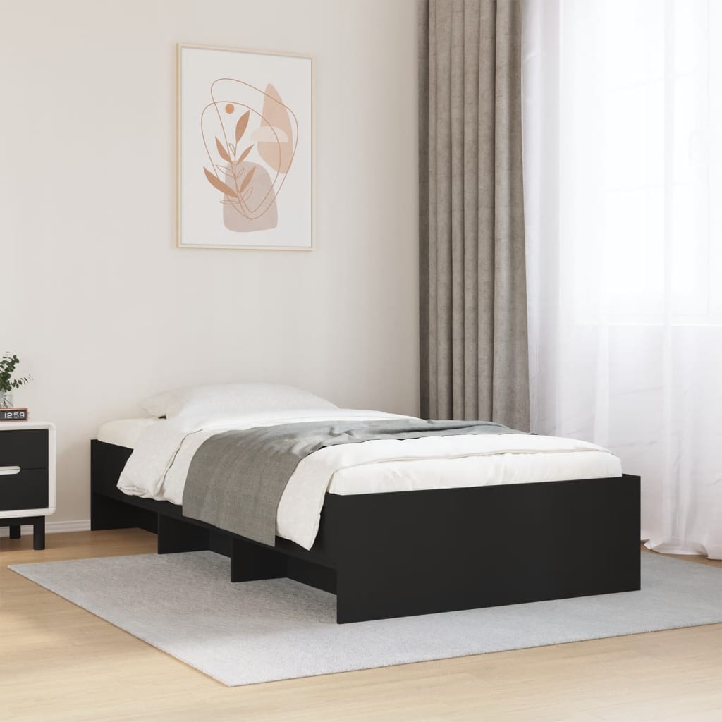 Bedframe bewerkt hout zwart 75x190 cm is nu te koop bij PeponiXL, paradijselijk wonen!