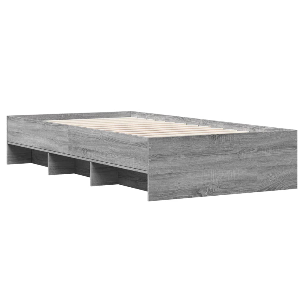 Bedframe bewerkt hout grijs sonoma eikenkleurig 75x190 cm is nu te koop bij PeponiXL, paradijselijk wonen!