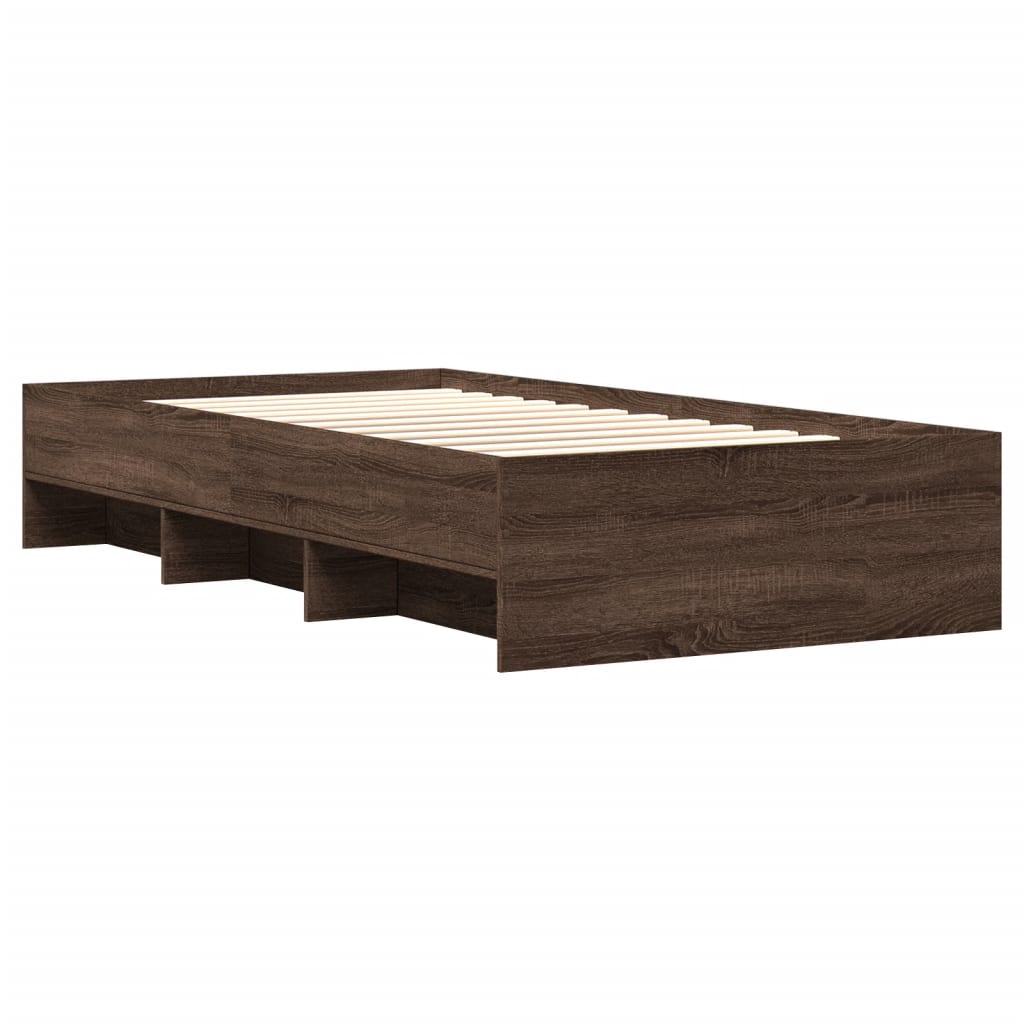 Bedframe zonder matras bewerkt hout bruin eikenkleur 75x190 cm is nu te koop bij PeponiXL, paradijselijk wonen!