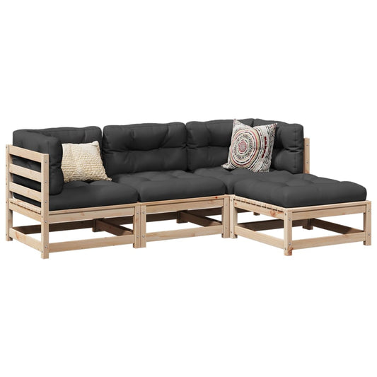 4-delige Loungeset met kussens massief grenenhout is nu te koop bij PeponiXL, paradijselijk wonen!