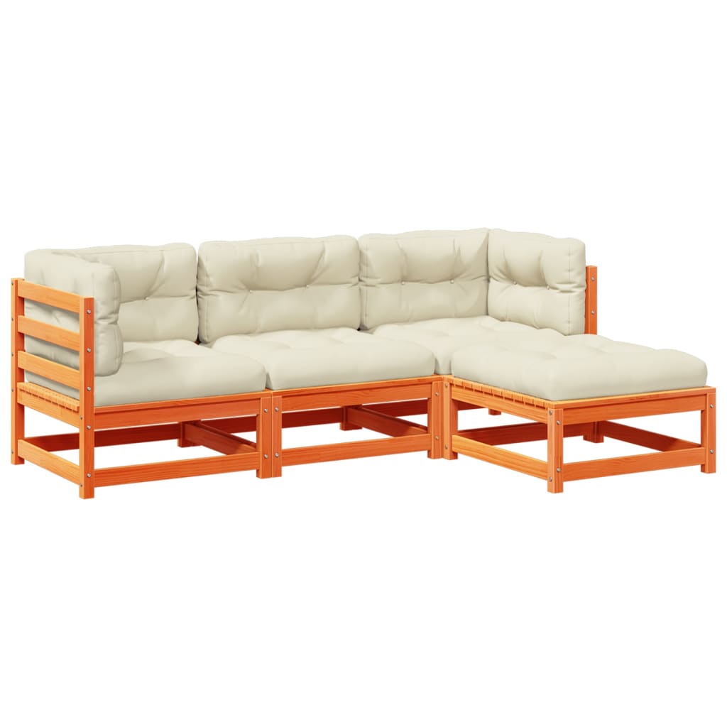 4-delige Loungeset met kussens massief grenenhout wasbruin is nu te koop bij PeponiXL, paradijselijk wonen!