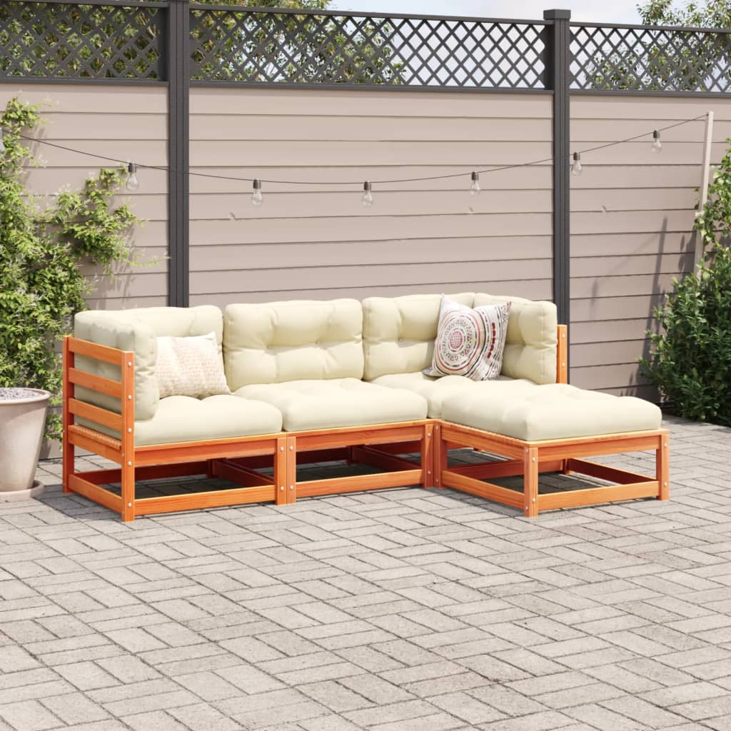 4-delige Loungeset met kussens massief grenenhout wasbruin is nu te koop bij PeponiXL, paradijselijk wonen!