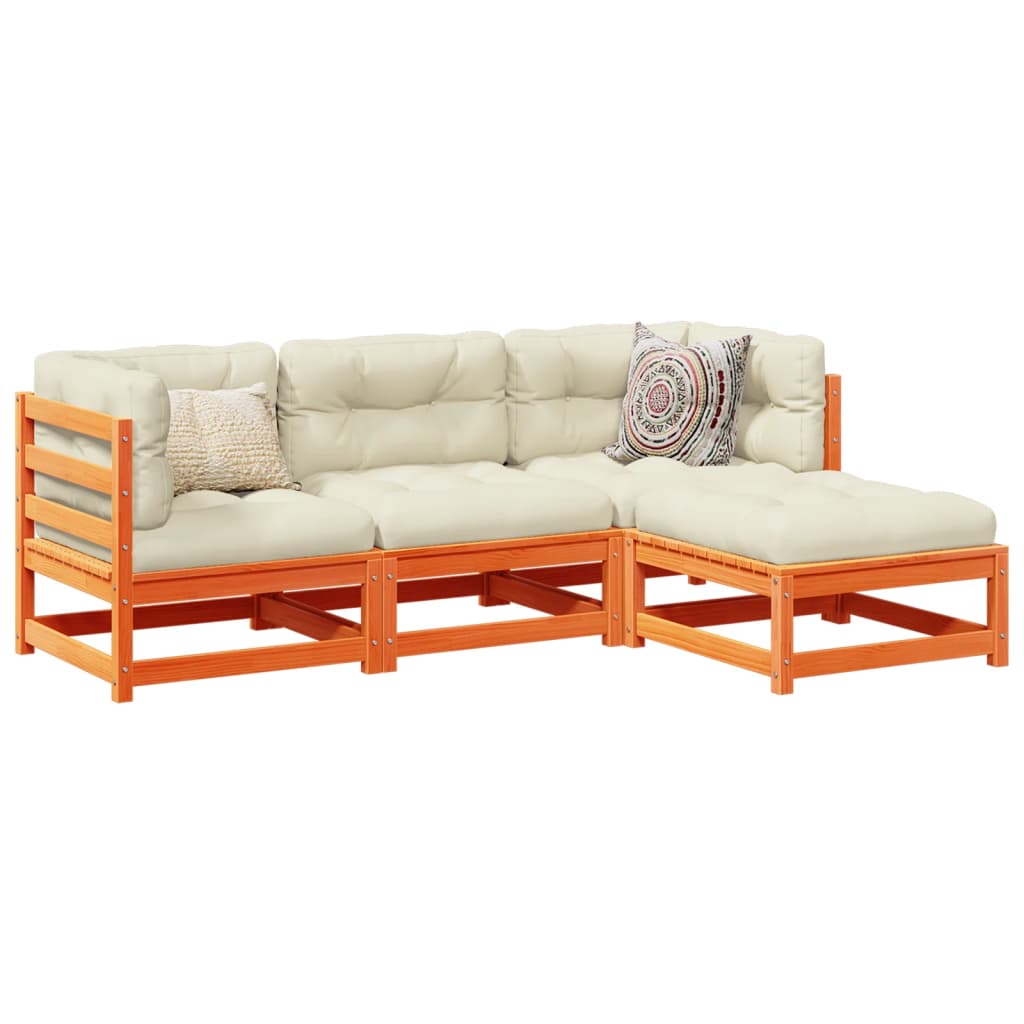 4-delige Loungeset met kussens massief grenenhout wasbruin is nu te koop bij PeponiXL, paradijselijk wonen!