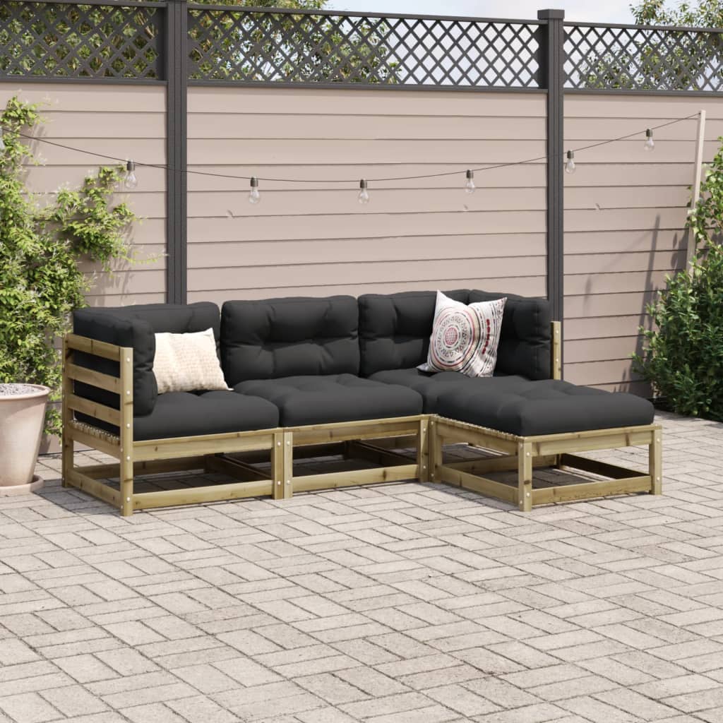 4-delige Loungeset met kussens geïmpregneerd grenenhout