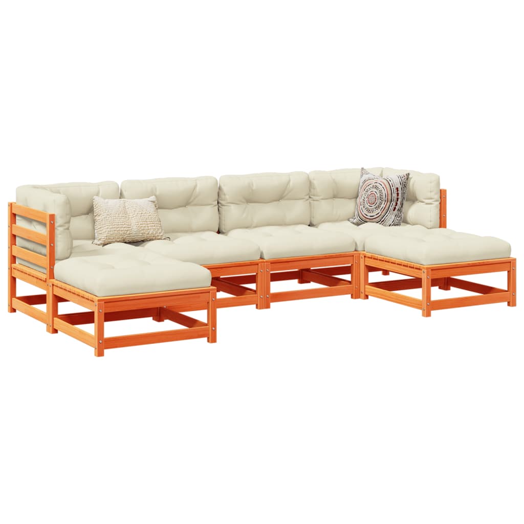 6-delige Loungeset met kussens massief grenenhout wasbruin is nu te koop bij PeponiXL, paradijselijk wonen!