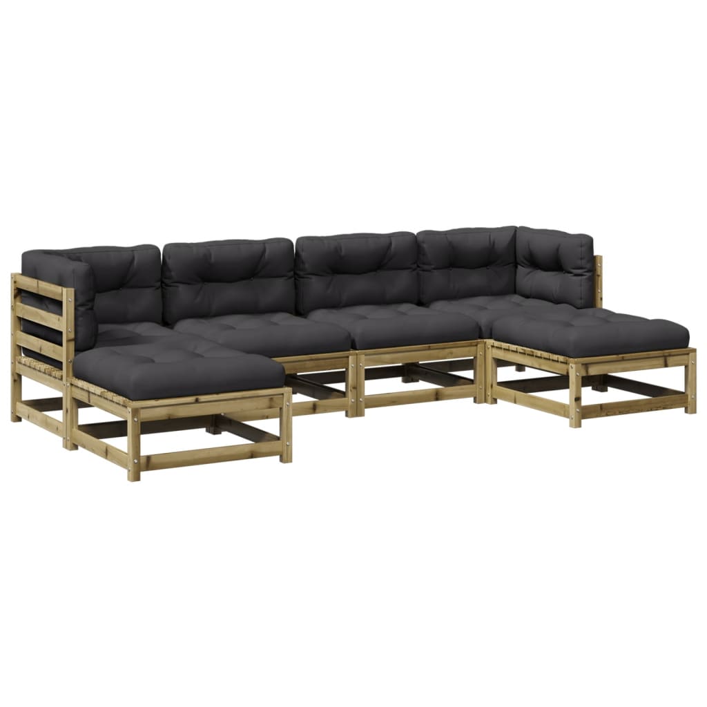6-delige Loungeset met kussens geïmpregneerd grenenhout